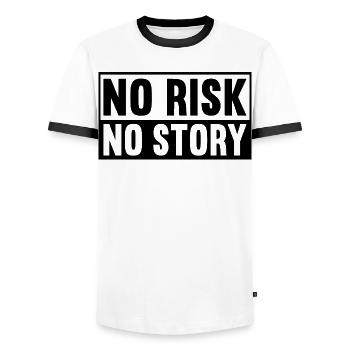 No Risk No Story - Men's Ringer Shirt - white/black - Front - AI Model Female 172 light (172cm) & AI Model Male 178 dark (178cm)