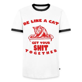 Cat Motto Get Your Shit Together - Men's Ringer Shirt - white/black - Front - AI Model Female 172 light (172cm) & AI Model Male 178 dark (178cm)
