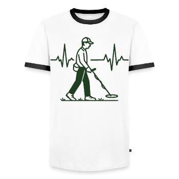 Herzschlag-Metall-Detektor-Schatzsucher - Männer Kontrast-T-Shirt - Weiß/Schwarz - Vorne - AI Model Female 172 light (172cm) & AI Model Male 178 dark (178cm)