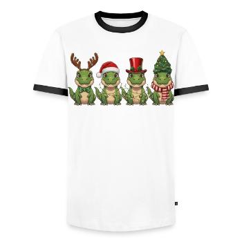 Lumières de Noël du Père Noël T-Rex - T-shirt contrasté Homme - blanc/noir - Devant - AI Model Female 172 light (172cm) & AI Model Male 178 dark (178cm)