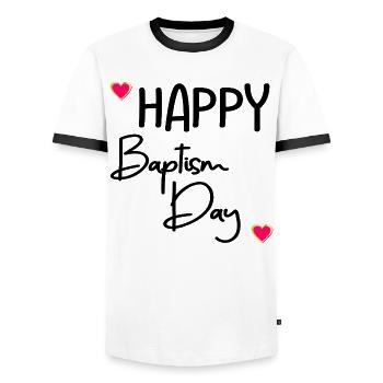 Happy Baptism Day - Men's Ringer Shirt - white/black - Front - AI Model Female 172 light (172cm) & AI Model Male 178 dark (178cm)