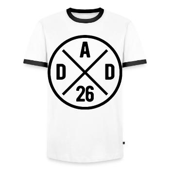 Dad 26 - Father 2026 - Gift - Men's Ringer Shirt - white/black - Front - AI Model Female 172 light (172cm) & AI Model Male 178 dark (178cm)