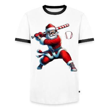 Santa Swing Baseball - Men's Ringer Shirt - white/black - Front - AI Model Female 172 light (172cm) & AI Model Male 178 dark (178cm)