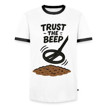 Vertraue dem Design von Beep Treasure Hunt - Männer Kontrast-T-Shirt - Weiß/Schwarz - Vorne - AI Model Female 172 light (172cm) & AI Model Male 178 dark (178cm)