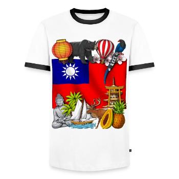 Taiwan - Men's Ringer Shirt - white/black - Front - AI Model Female 172 light (172cm) & AI Model Male 178 dark (178cm)