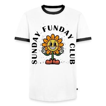 Sunday Funday Club – Retro Comic Trend Saying - Men's Ringer Shirt - white/black - Front - AI Model Female 172 light (172cm) & AI Model Male 178 dark (178cm)