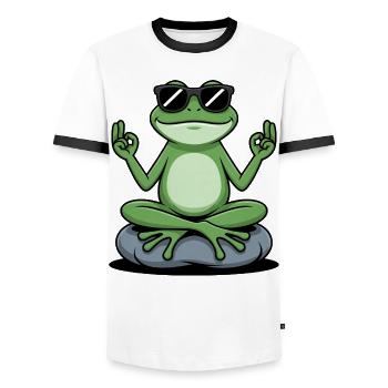 Zen frog with sunglasses - Men's Ringer Shirt - white/black - Front - AI Model Female 172 light (172cm) & AI Model Male 178 dark (178cm)