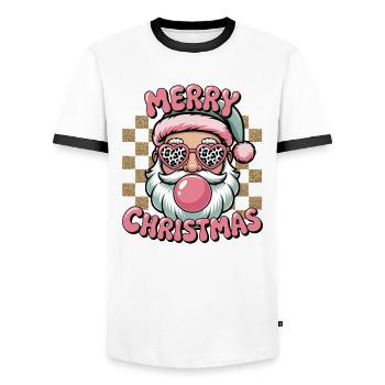 Joyeux Noël Lunettes Léopard du Père Noël - T-shirt contrasté Homme - blanc/noir - Devant - AI Model Female 172 light (172cm) & AI Model Male 178 dark (178cm)