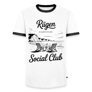 Rügen Baltic Sea Beach Sea Chalk Cliffs - Men's Ringer Shirt - white/black - Front - AI Model Female 172 light (172cm) & AI Model Male 178 dark (178cm)
