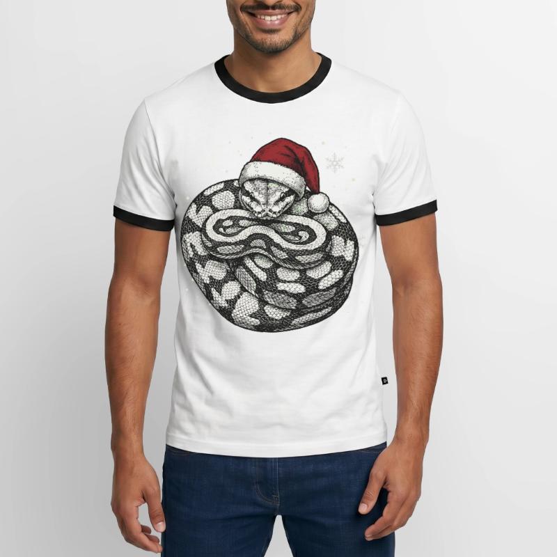 Serpent roi python roi de Noël Python boule T-shirt contrasté Homme
