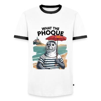 Cadeau Humour Normandie Phoque Normand Fierté - T-shirt contrasté Homme - blanc/noir - Devant - AI Model Female 172 light (172cm) & AI Model Male 178 dark (178cm)