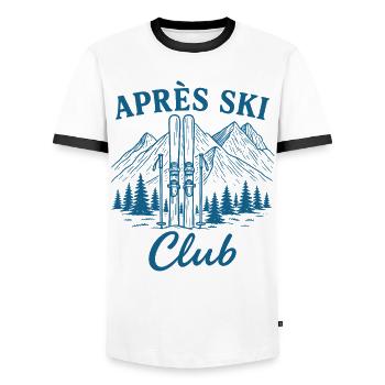 Après Ski Club - Men's Ringer Shirt - white/black - Front - AI Model Female 172 light (172cm) & AI Model Male 178 dark (178cm)
