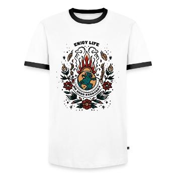 Earth in Fire Wreath Nature Tattoo - Men's Ringer Shirt - white/black - Front - AI Model Female 172 light (172cm) & AI Model Male 178 dark (178cm)