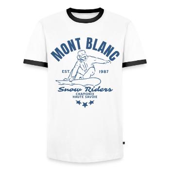 Logo der Mont Blanc Snow Riders - Männer Kontrast-T-Shirt - Weiß/Schwarz - Vorne - AI Model Female 172 light (172cm) & AI Model Male 178 dark (178cm)