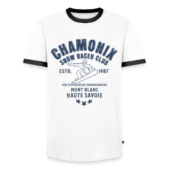Chamonix Snowboard Club Mont Blanc - Männer Kontrast-T-Shirt - Weiß/Schwarz - Vorne - AI Model Female 172 light (172cm) & AI Model Male 178 dark (178cm)