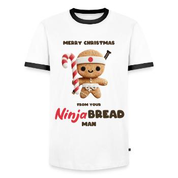Ninja Brotmann - Men's Ringer Shirt - white/black - Front - AI Model Female 172 light (172cm) & AI Model Male 178 dark (178cm)