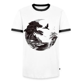 Waldsilhouette um die Erde - Männer Kontrast-T-Shirt - Weiß/Schwarz - Vorne - AI Model Female 172 light (172cm) & AI Model Male 178 dark (178cm)