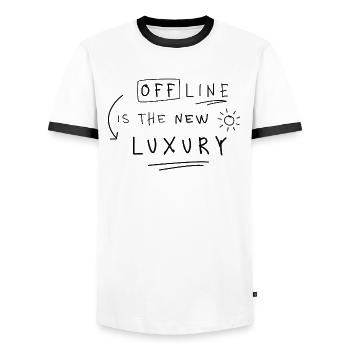 Offline is the New Luxury Statement Spruch Trend - Men's Ringer Shirt - white/black - Front - AI Model Female 172 light (172cm) & AI Model Male 178 dark (178cm)