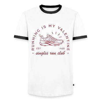 Running is my valentine funny singles run club - Men's Ringer Shirt - white/black - Front - AI Model Female 172 light (172cm) & AI Model Male 178 dark (178cm)