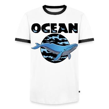 Baleine et océan - T-shirt contrasté Homme - blanc/noir - Devant - AI Model Female 172 light (172cm) & AI Model Male 178 dark (178cm)