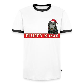 Fluffy X-Mas – Süße Katze Weihnachten - Männer Kontrast-T-Shirt - Weiß/Schwarz - Vorne - AI Model Female 172 light (172cm) & AI Model Male 178 dark (178cm)