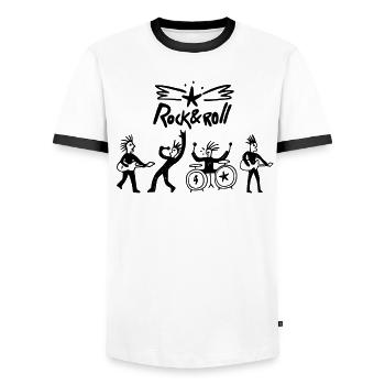 Rock 'N' Roll Band Sketch Drawing - Men's Ringer Shirt - white/black - Front - AI Model Female 172 light (172cm) & AI Model Male 178 dark (178cm)