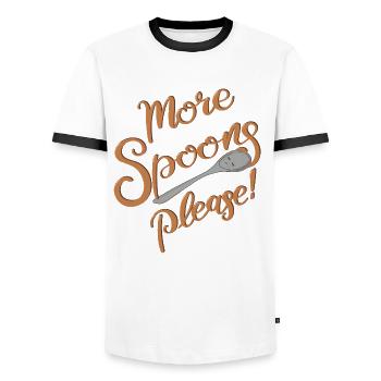 More Spoons please! - Men's Ringer Shirt - white/black - Front - AI Model Female 172 light (172cm) & AI Model Male 178 dark (178cm)