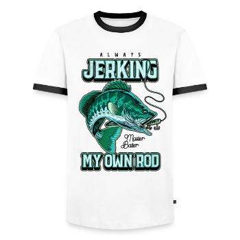 Always Jerking My Rod Funny Fishing - Men's Ringer Shirt - white/black - Front - AI Model Female 172 light (172cm) & AI Model Male 178 dark (178cm)