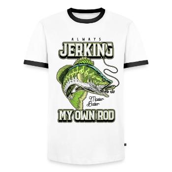 Always Jerking My Rod Funny Fishing - Men's Ringer Shirt - white/black - Front - AI Model Female 172 light (172cm) & AI Model Male 178 dark (178cm)