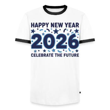Happy New Year 2026 Celebrate Future - Men's Ringer Shirt - white/black - Front - AI Model Female 172 light (172cm) & AI Model Male 178 dark (178cm)