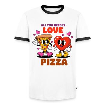 All you need is love pizza - Männer Kontrast-T-Shirt - Weiß/Schwarz - Vorne - AI Model Female 172 light (172cm) & AI Model Male 178 dark (178cm)