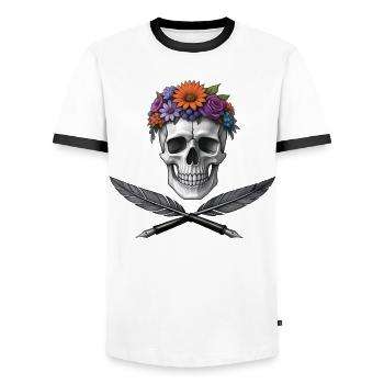 PIRATE POET - dark hell - Men's Ringer Shirt - white/black - Front - AI Model Female 172 light (172cm) & AI Model Male 178 dark (178cm)
