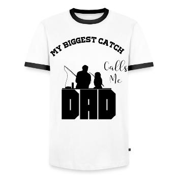 Drôle de pêche papa, mon plus gros piège m’appelle papa. - T-shirt contrasté Homme - blanc/noir - Devant - AI Model Female 172 light (172cm) & AI Model Male 178 dark (178cm)