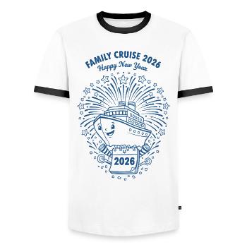 Croisière en famille 2026 Célébration du Nouvel An - T-shirt contrasté Homme - blanc/noir - Devant - AI Model Female 172 light (172cm) & AI Model Male 178 dark (178cm)