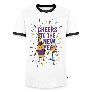 Prost auf die Neujahrsfeier - Männer Kontrast-T-Shirt - Weiß/Schwarz - Vorne - AI Model Female 172 light (172cm) & AI Model Male 178 dark (178cm)