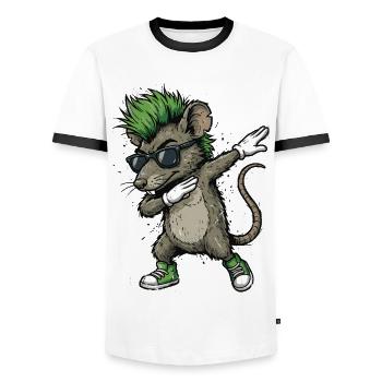 Punk Dabbing Rat Cartoon - Men's Ringer Shirt - white/black - Front - AI Model Female 172 light (172cm) & AI Model Male 178 dark (178cm)
