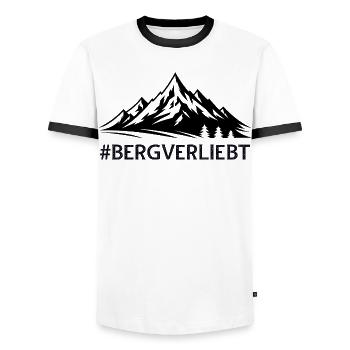 Bergverliebt mit Hashtag Bergige Landschaft Berge  - Männer Kontrast-T-Shirt - Weiß/Schwarz - Vorne - AI Model Female 172 light (172cm) & AI Model Male 178 dark (178cm)