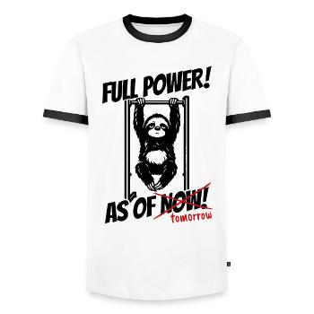 Paresse | Pleine puissance à partir de demain | Diction de la forme physique - T-shirt contrasté Homme - blanc/noir - Devant - AI Model Female 172 light (172cm) & AI Model Male 178 dark (178cm)