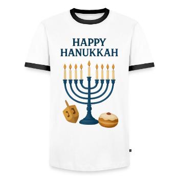 Happy Hanukkah Menorah Festive Light - Men's Ringer Shirt - white/black - Front - AI Model Female 172 light (172cm) & AI Model Male 178 dark (178cm)