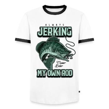 Always Jerking My Rod Funny Fishing - Men's Ringer Shirt - white/black - Front - AI Model Female 172 light (172cm) & AI Model Male 178 dark (178cm)