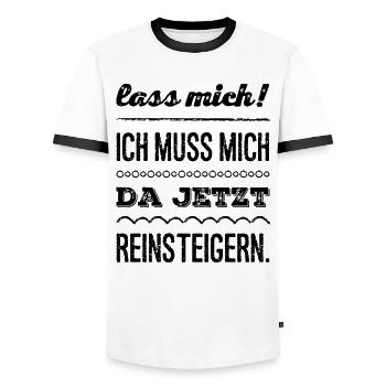 Drôle. Laisse-moi, je dois m’y mettre - T-shirt contrasté Homme - blanc/noir - Devant - AI Model Female 172 light (172cm) & AI Model Male 178 dark (178cm)