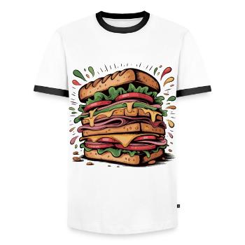 Burger Pop Art Explosion - Men's Ringer Shirt - white/black - Front - AI Model Female 172 light (172cm) & AI Model Male 178 dark (178cm)