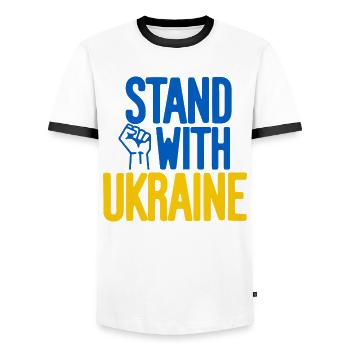 Stand With Ukraine Solidarity - Men's Ringer Shirt - white/black - Front - AI Model Female 172 light (172cm) & AI Model Male 178 dark (178cm)