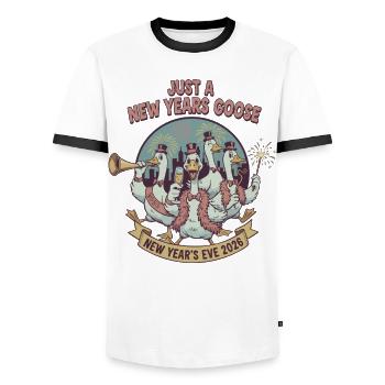Juste une oie du Nouvel An réveillon 2026 - T-shirt contrasté Homme - blanc/noir - Devant - AI Model Female 172 light (172cm) & AI Model Male 178 dark (178cm)