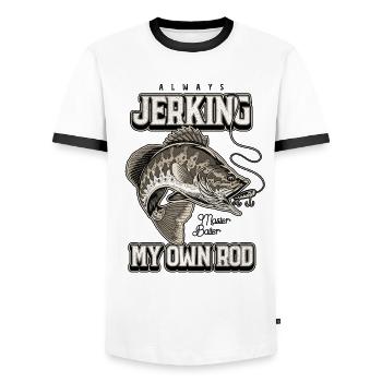 Always Jerking My Rod Funny Fishing - Men's Ringer Shirt - white/black - Front - AI Model Female 172 light (172cm) & AI Model Male 178 dark (178cm)