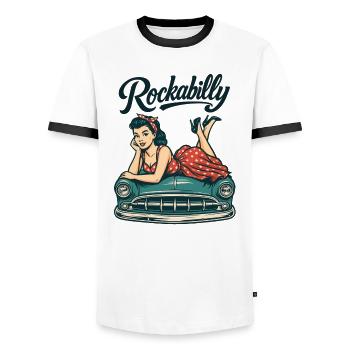 Cadeau rétro pin-up de voiture vintage rockabilly - T-shirt contrasté Homme - blanc/noir - Devant - AI Model Female 172 light (172cm) & AI Model Male 178 dark (178cm)