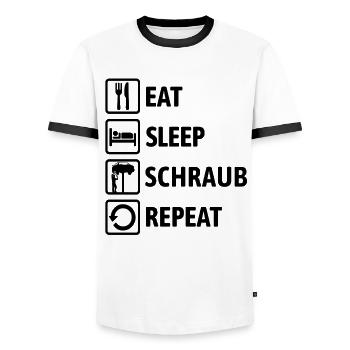 Manger Dormir Faire Vis Répéter - Mécanique Mécanique - T-shirt contrasté Homme - blanc/noir - Devant - AI Model Female 172 light (172cm) & AI Model Male 178 dark (178cm)