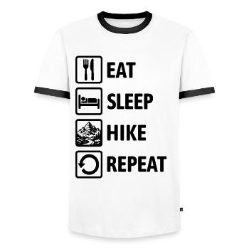 Mange, Dors, Randonnée, Répéter - Randonnée - Montagnes - T-shirt contrasté Homme - blanc/noir - Devant - AI Model Female 172 light (172cm) & AI Model Male 178 dark (178cm)
