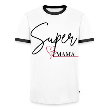 Super-Mama - Männer Kontrast-T-Shirt - Weiß/Schwarz - Vorne - AI Model Female 172 light (172cm) & AI Model Male 178 dark (178cm)