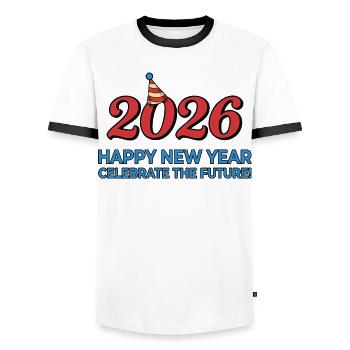 2026 Happy New Year Celebrate Future - Men's Ringer Shirt - white/black - Front - AI Model Female 172 light (172cm) & AI Model Male 178 dark (178cm)